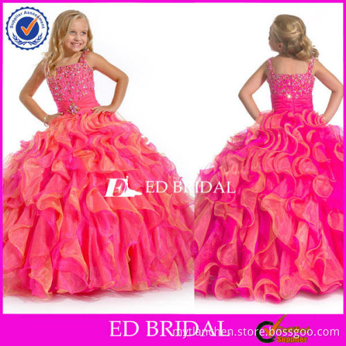 LBF033 New Arrival Spaghetti Straps beaded bodice Ruffled Skirt Puffy Organza Long flower girl dress